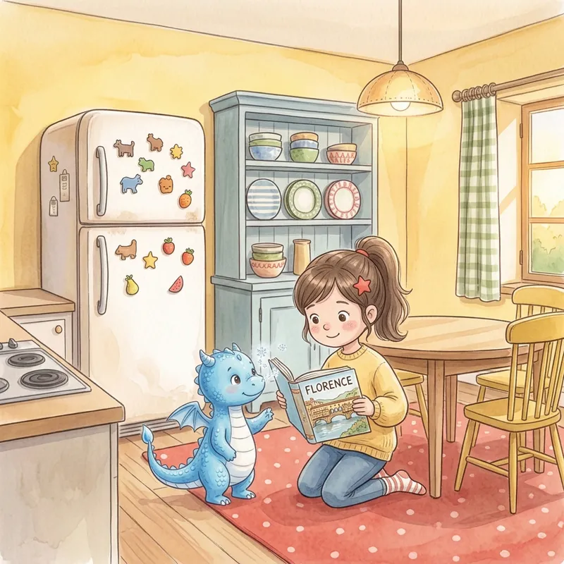 Tino next to Sofia, kneeling on the rug with a book.